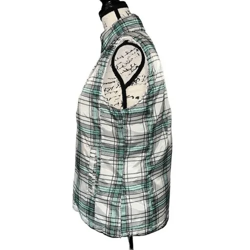 IZOD  off-white/plaid reversible puffer vest‎ medium - Image 6