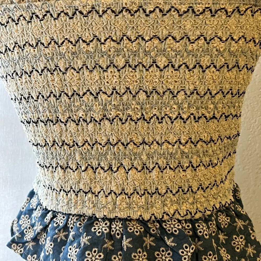 Storia Smocked Top with Eyelet Ruffle Waist and Tie Shoulders 100% Cotton - Image 5