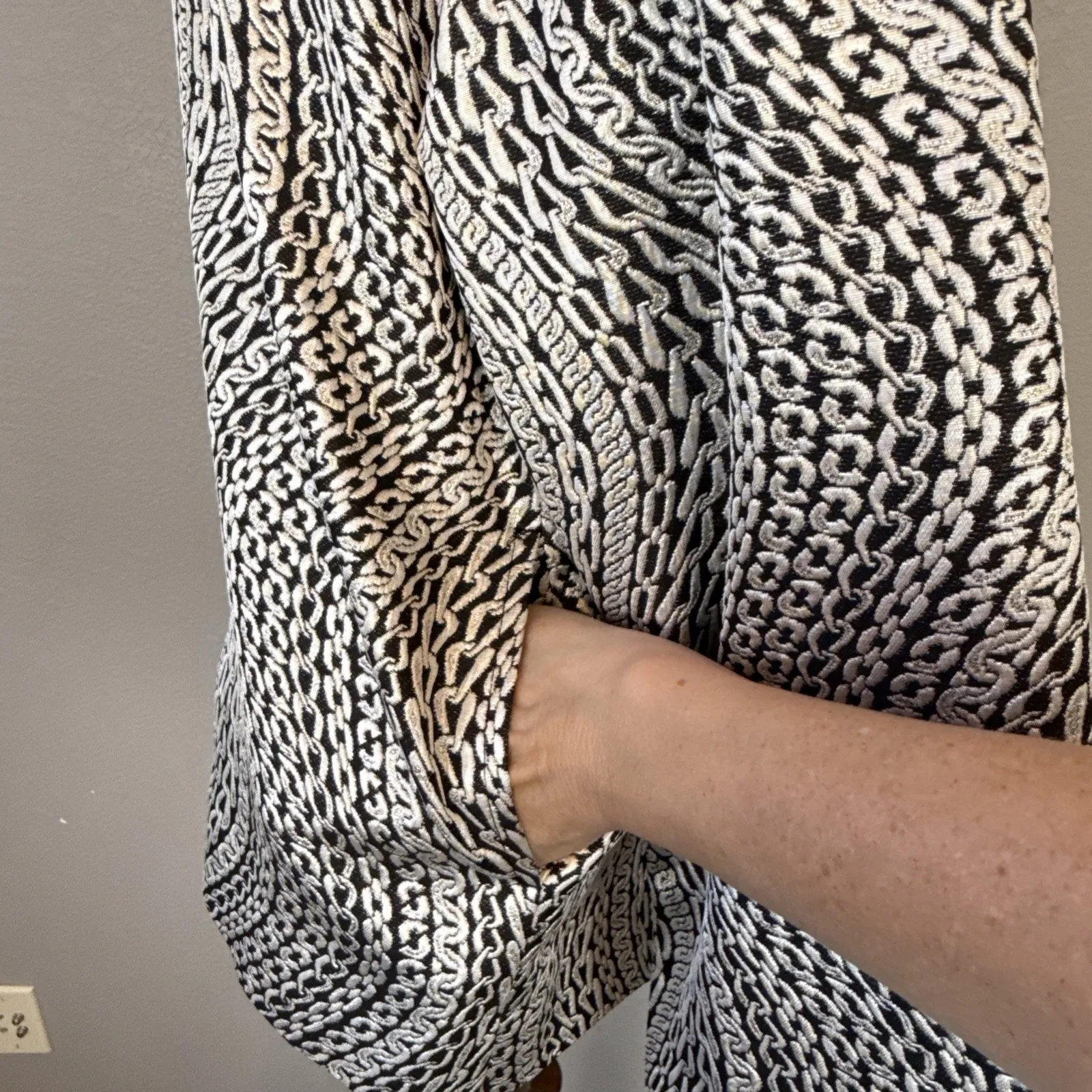 Caroline Rose Silver Chain Print Blazer Size XL Mandarin Collar Metal Button - Image 6