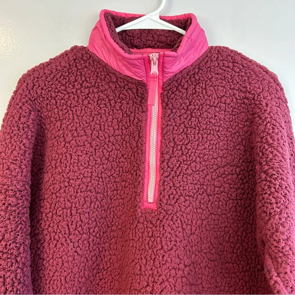 Aerie Dream Sherpa Quater Zip Pink Sweatshirt Size Small - Image 2