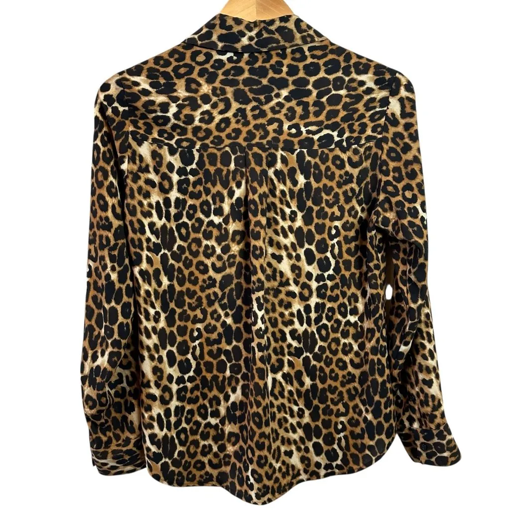 Express Portofino Shirt in Brown & Black Leopard Print Crepe Size Small - Image 3