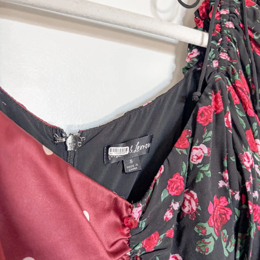 For Love & Lemons Cher Ruched Polka Dot Floral Sweetheart Dress - Image 6