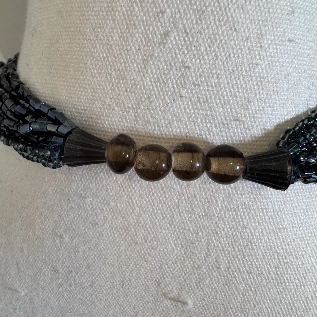 Vintage Blue Grey Sea Bead Multi Strand Necklace Womens Jewelry Boho Gray - Image 4