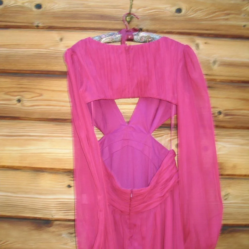 NWT Mac Duggal 55823 RUCHED CUT OUT PUFF SLEEVE A LINE GOWN Berry 12 - Image 11