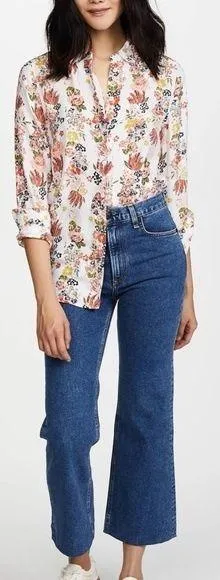 Equipment Essential Silk Shirt White Multi Floral Silk Sz XS - Image 2