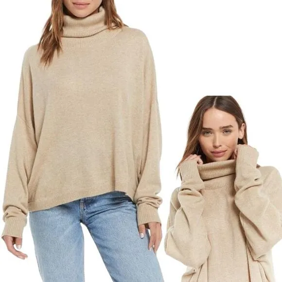 Z Supply Agnes Soft Turtleneck Oversized Pullover Sweater Light Cream Tan Medium - Image 2