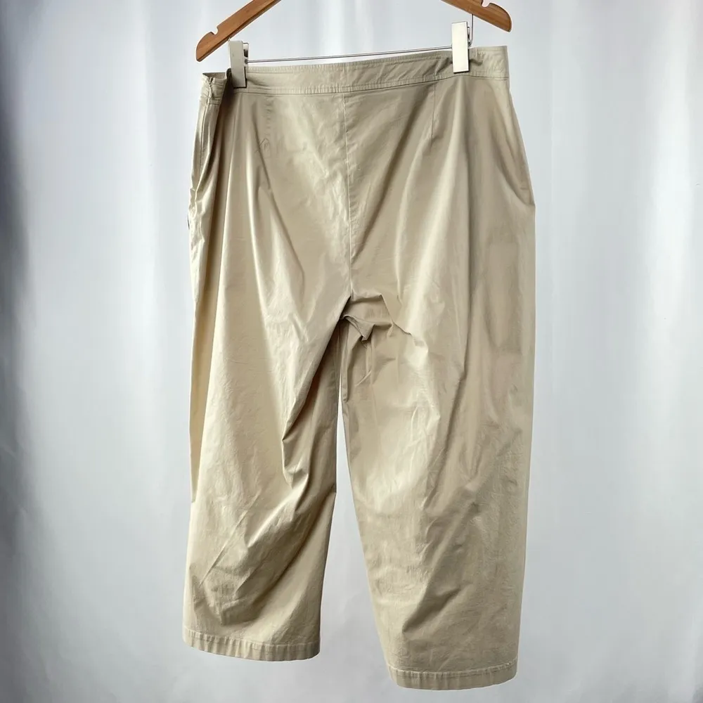 Eileen Fisher‎ Organic Cotton Wide Leg Crop Pants in Khaki Size Large - Image 2