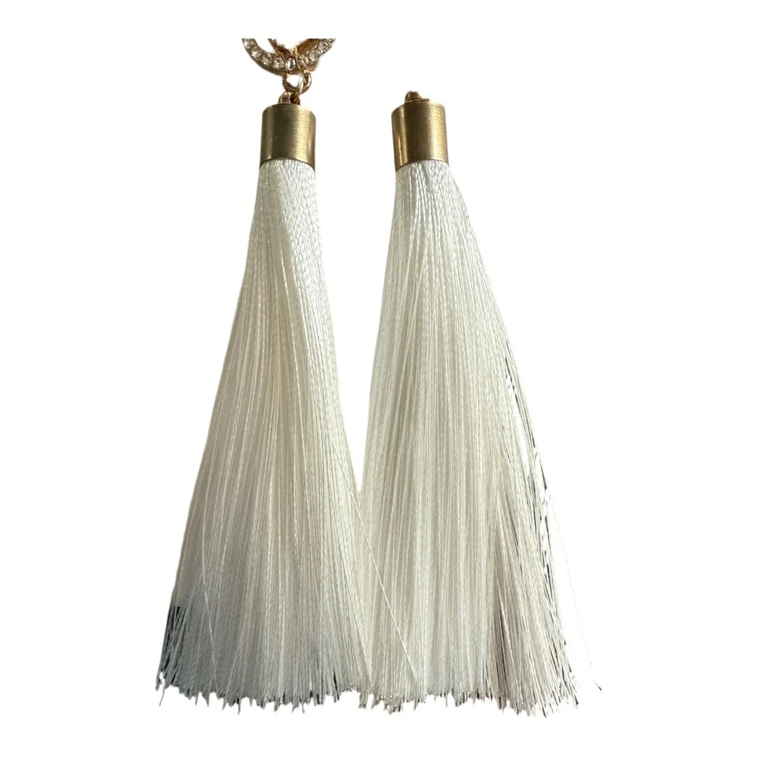 Rose White Tassel Fringe Dangle Earrings NWT Gold Floral Boho Bohemian - Image 2