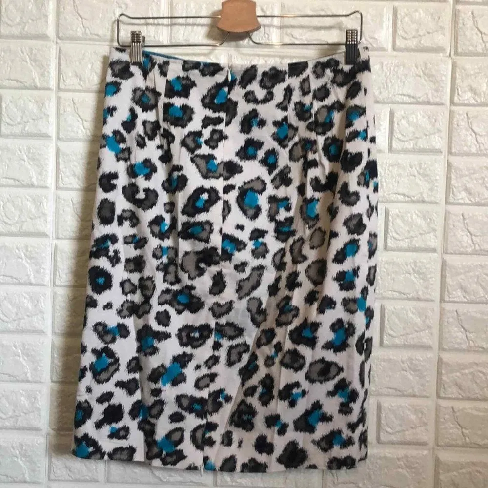 Donna Degnan animal print turquoise‎ pencil skirt Women's Size 8 Black - Image 3