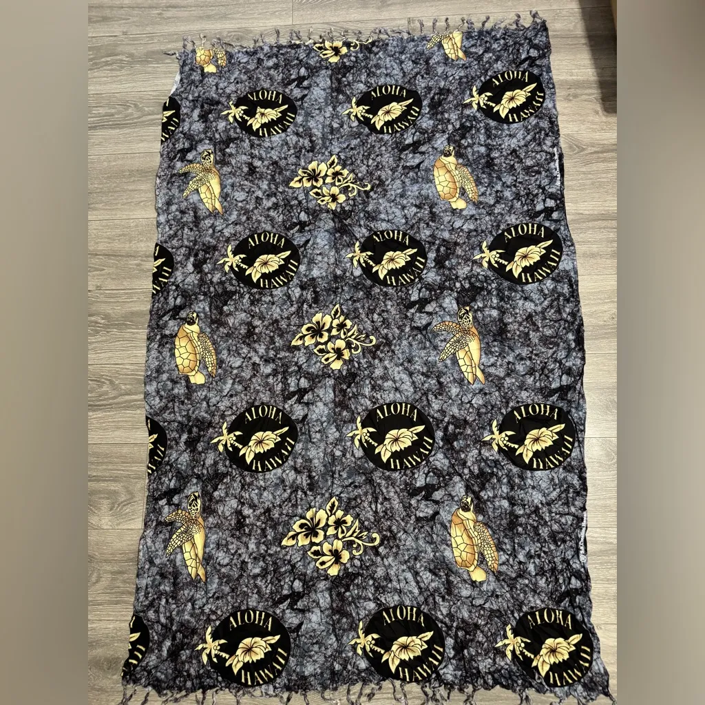 Hawaiian Black Gold Turtle Pareo Beach Cover Up Wrap Tasseled Sarong Skirt Dress Size undefined - Image 6