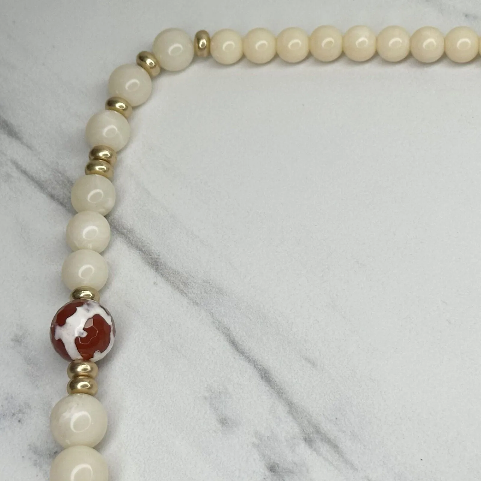 Chico's White Beaded Gold Tone Long Statement Necklace ✨ - Image 3