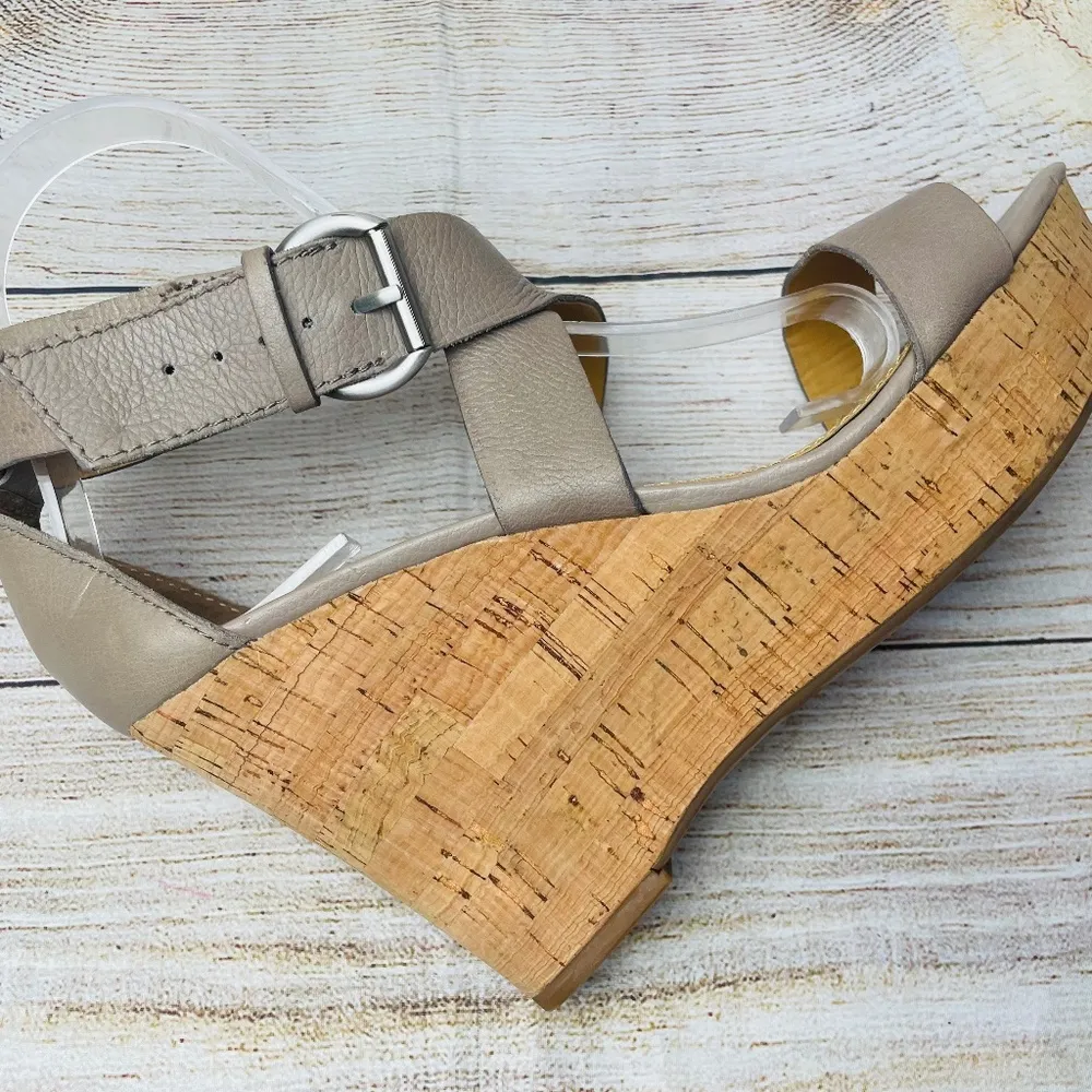 Tan Leather Platform Wedge Ankle Strap Sandal Size 10 - Image 6