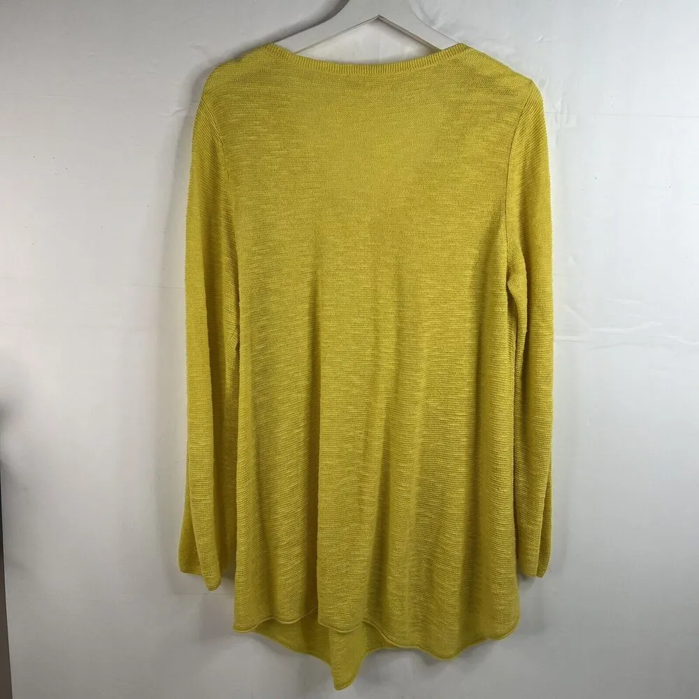 Eileen Fisher Size L Sweater Organic Linen Blend Yellow V-Neck Lightweight Knit - Image 7