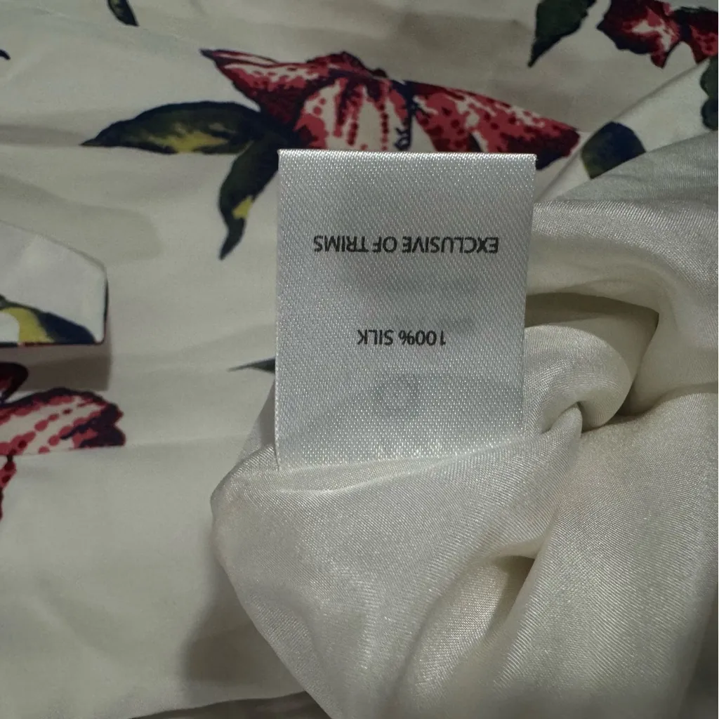 Rebecca De Ravenel 100% Silk‎ Mini Dress White/Pink Floral Size 2 White - Image 9