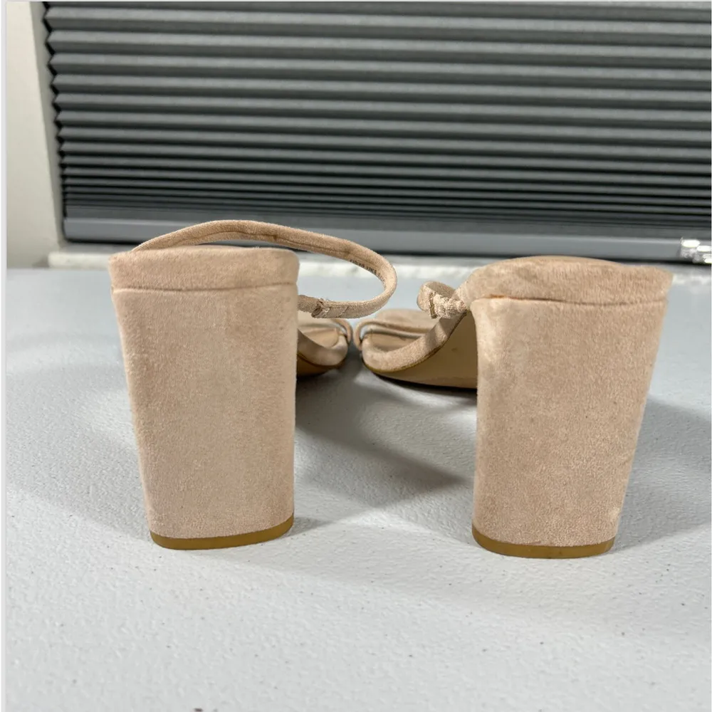 The Drop Faux Suede Square Toe Heeled Sandals Womens 10 Double Straps Pink beige - Image 3