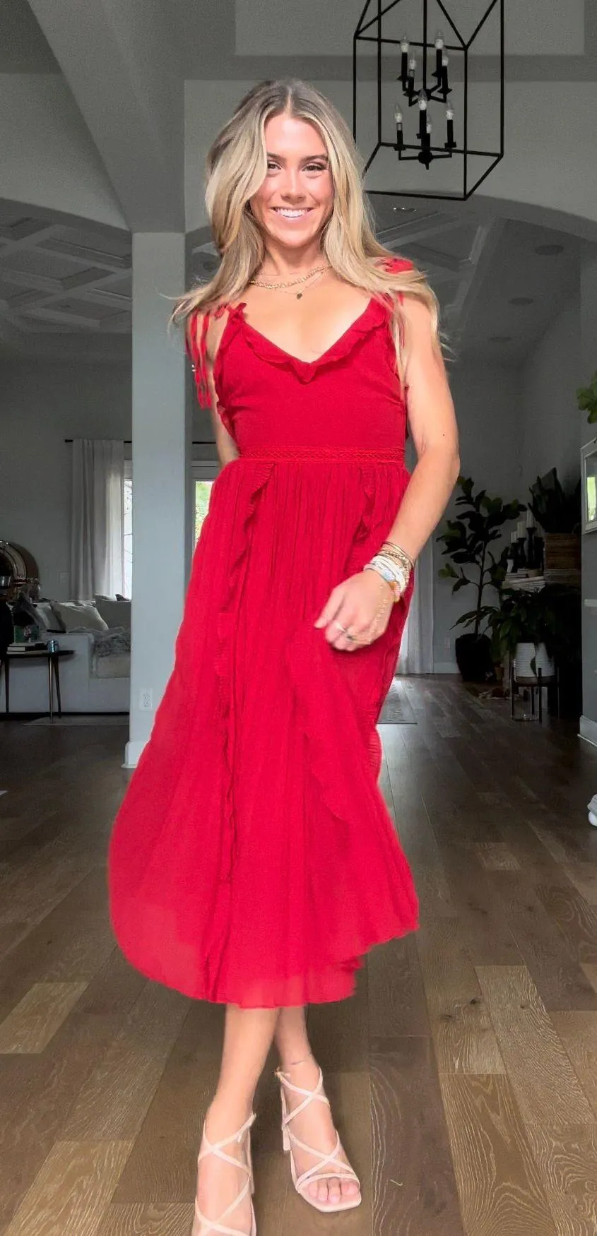 Red Pleated Midi Dress - Image 3