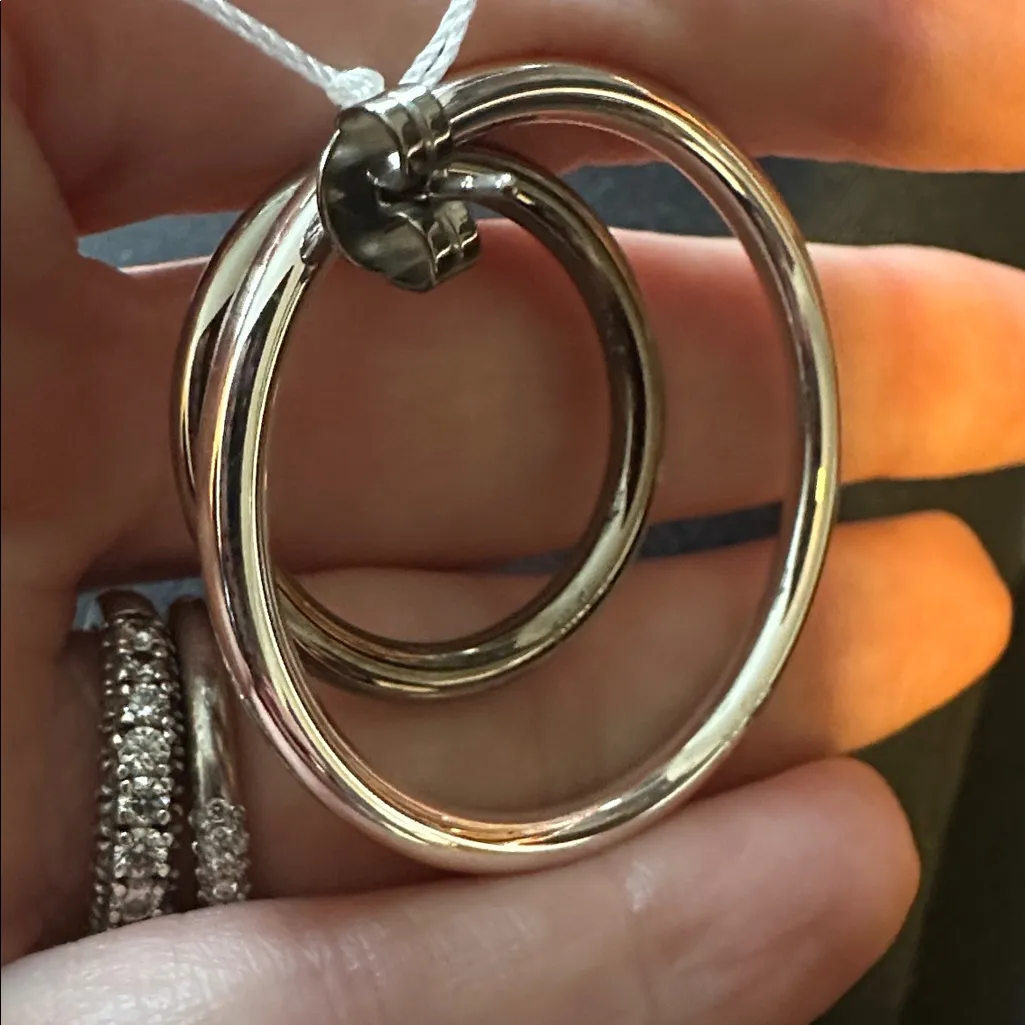 Folli Follie Silver Hoop double hoop Earrings removable cute nwt 118 - Image 4