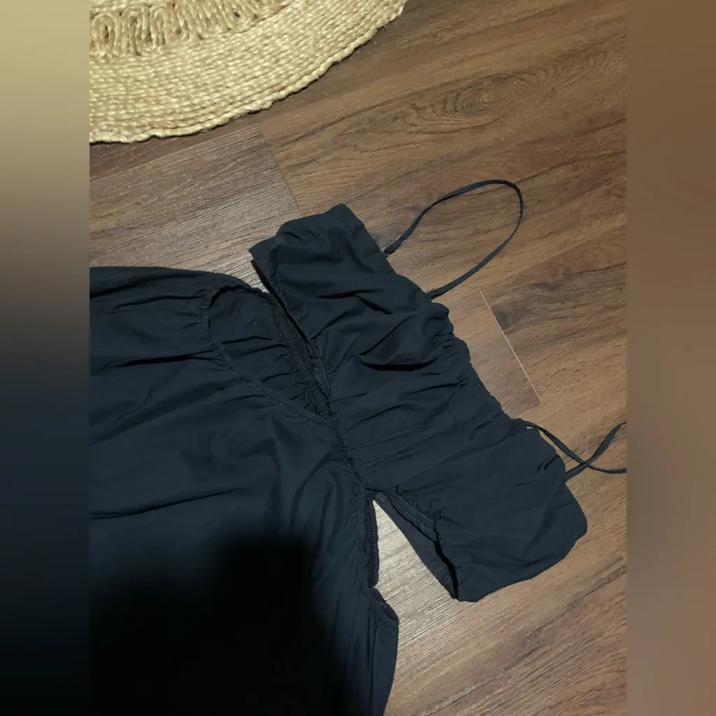 Abercrombie and Fitch black cotton maxi cut out dress casual fall formal boho XL - Image 4