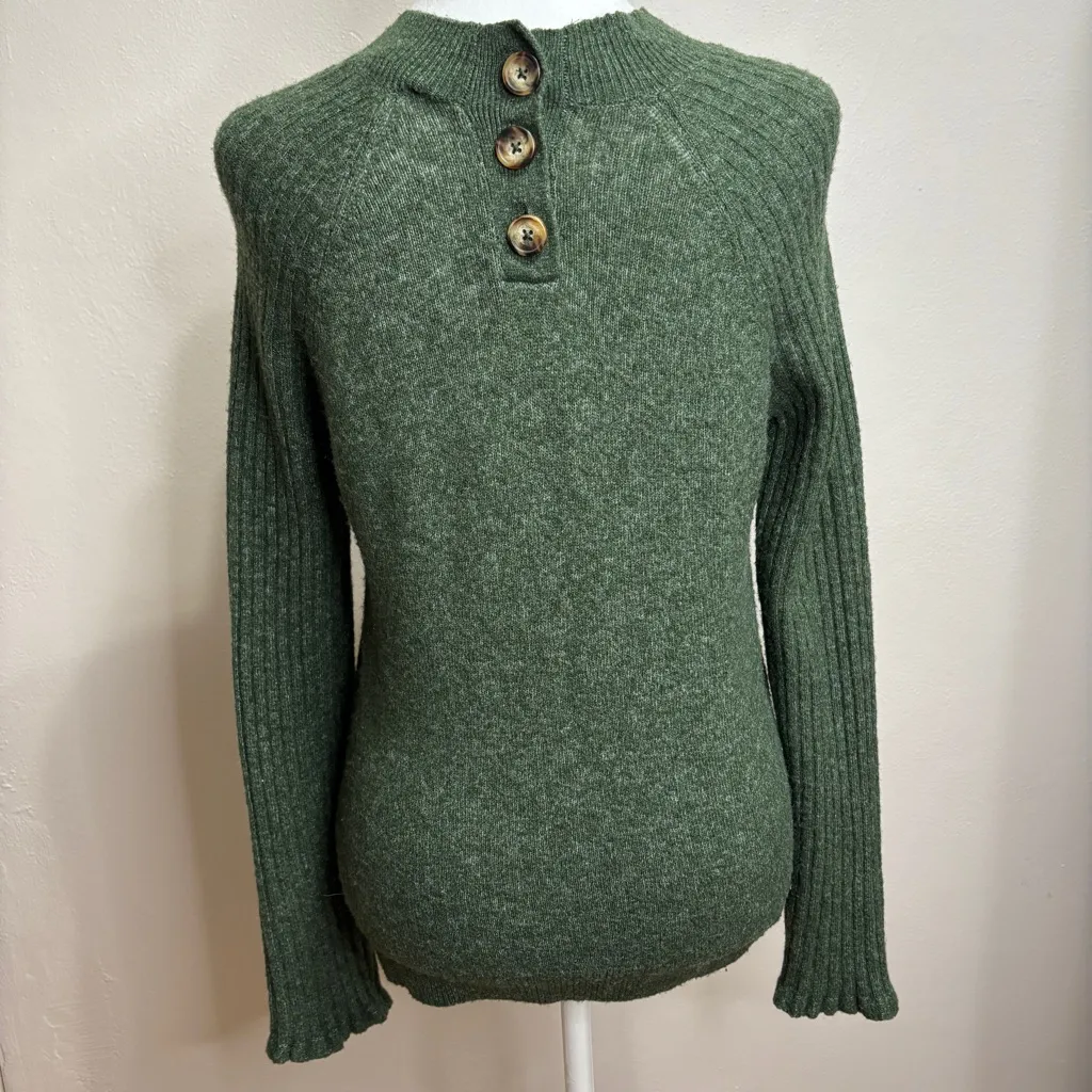 Abercrombie & Fitch Sweater Womens S Dark Green Ribbed Sleeves Buttons Classic - Image 2