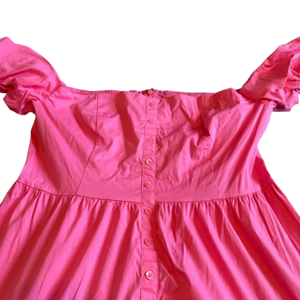 Staud Elio Off-The-Shoulder Dress Plumeria Pink Midi Length Cotton Size 16 NWT - Image 3