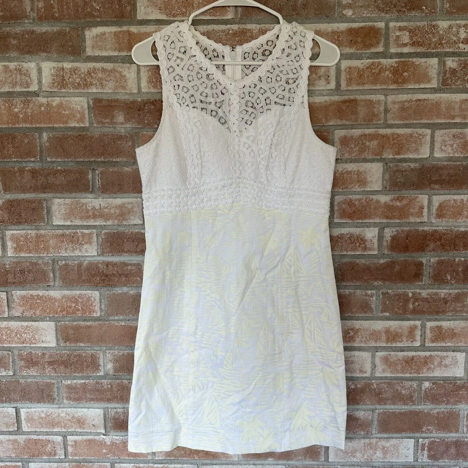 Lilly Pulitzer Lee Stretch Shift Dress White Lace Sailboats Size 6 - Image 3