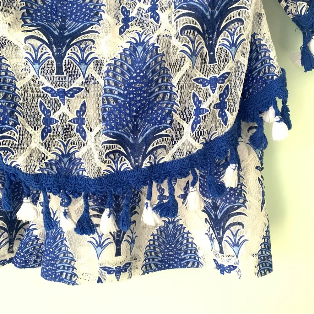 Parisian Collection Blue Fringe Off Shoulder Tassle Short Cropped Set 8-10 - Image 5