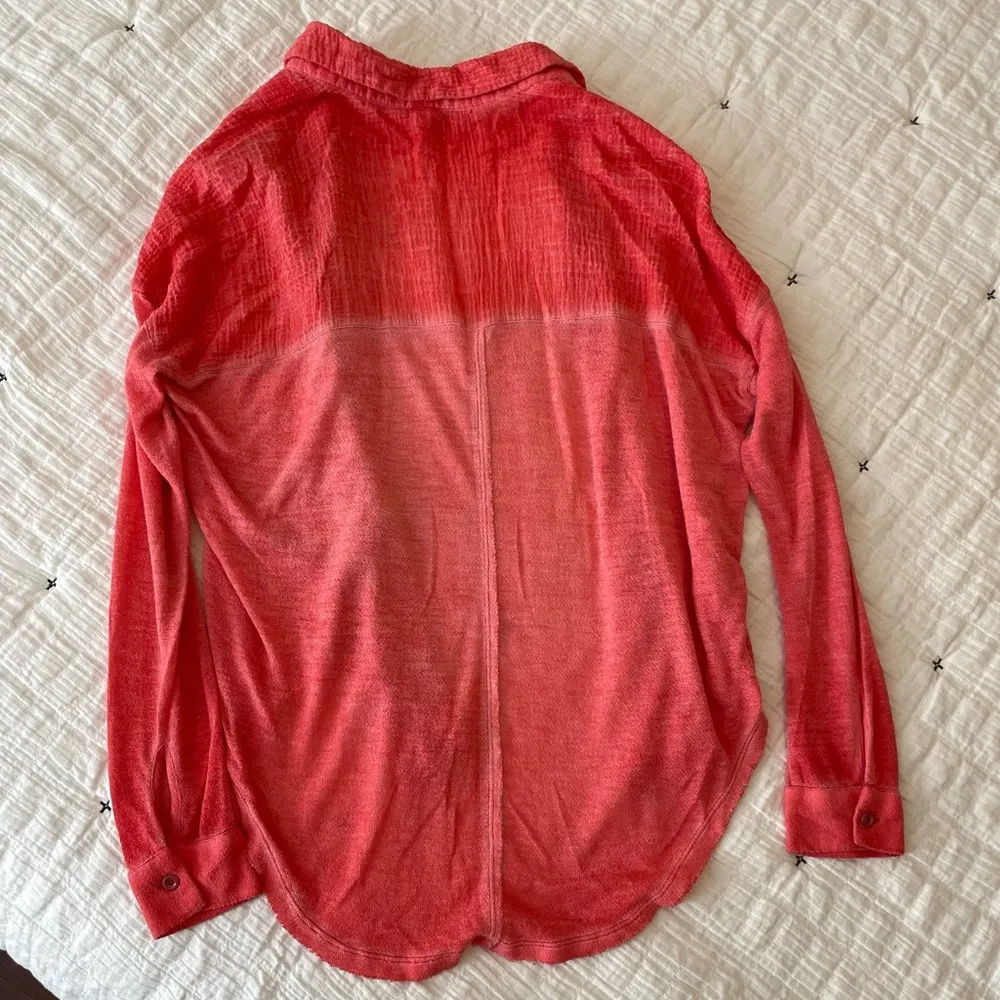 FREE PEOPLE We The Free Zahara Gauze Button Down Oversized Top in Orange Size XS - Image 3