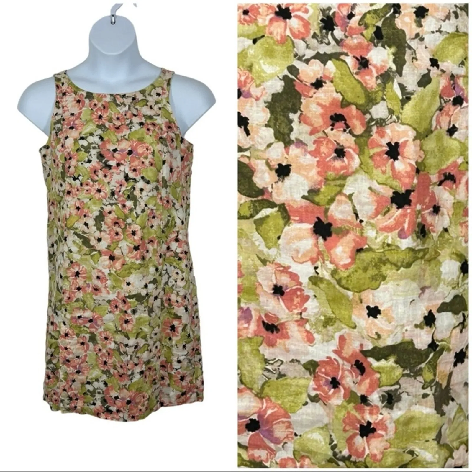 J. Jill Love Linen Floral Sleeveless Shift Dress Shrimp Size Small Pink - Image 2