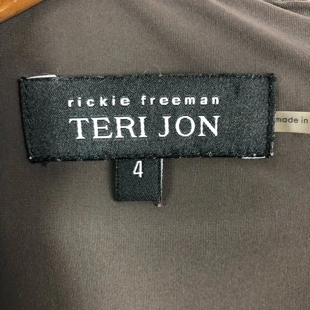 Rickie Freeman Teri Jon Sheath Dress Faux Leather Brown Size 4 - Image 14
