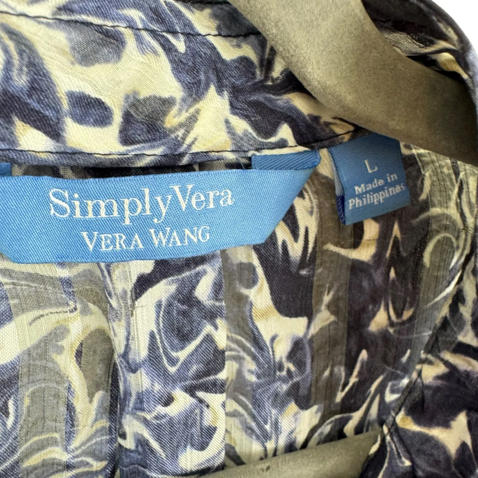 Simply Vera‎ Vera Bradley Black Blue Sheer Blouse Large - Image 6