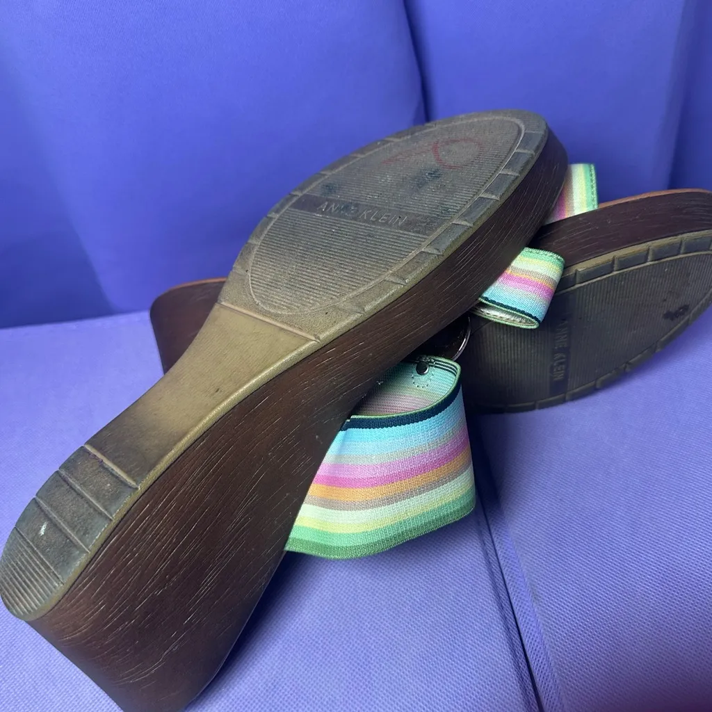 Anne Klein Hayda Striped Stretch Blocky Platform Wedge Pump Summer Sandals 11M - Image 7