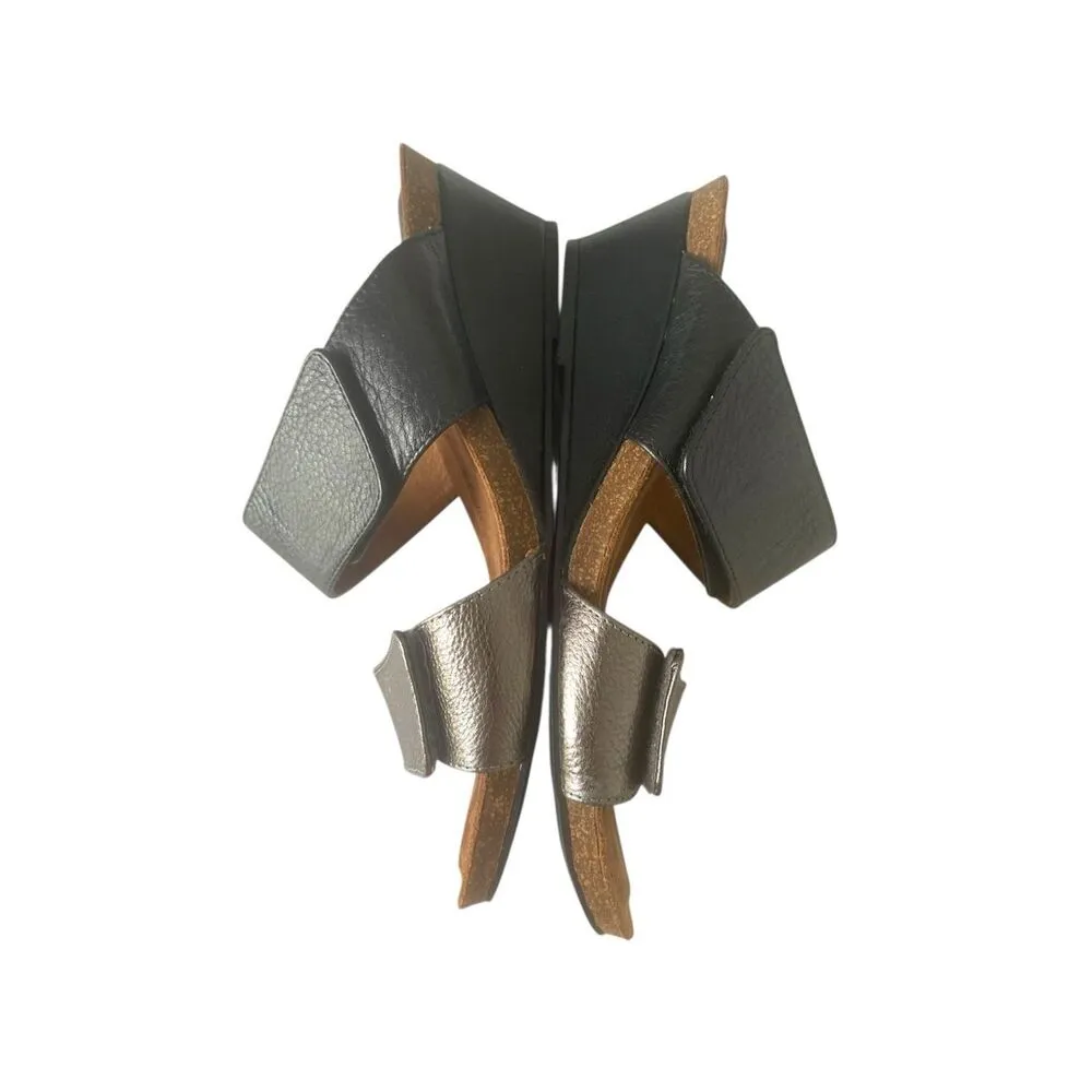 Sofft All Leather Metallic Adjustable Strap s Sandals Sz 9.5 Black - Image 3