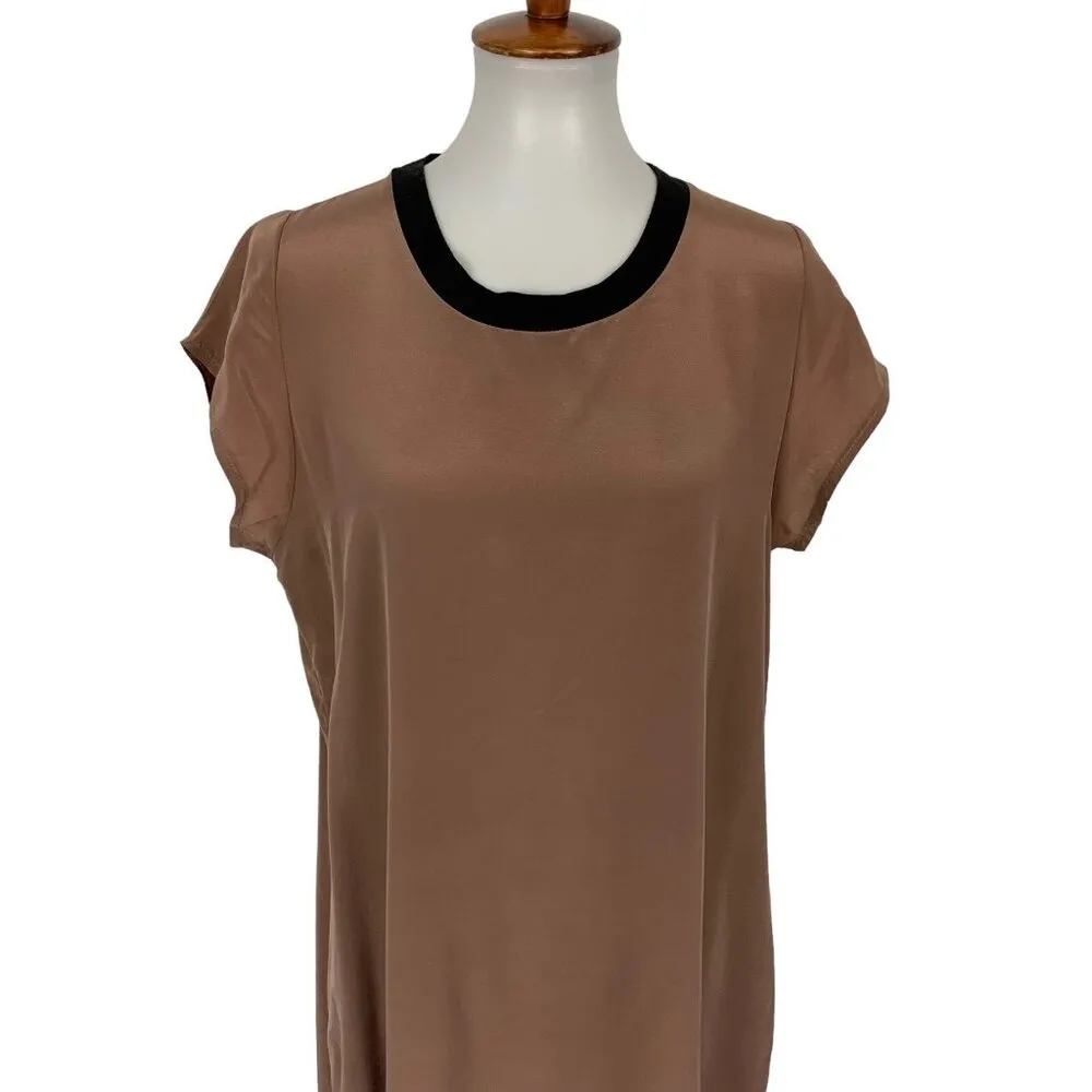Kathy‎ Kemp Anna Silk Dress Brown Short Sleeve 3 Minimalist Boho Chic Size undefined - Image 2