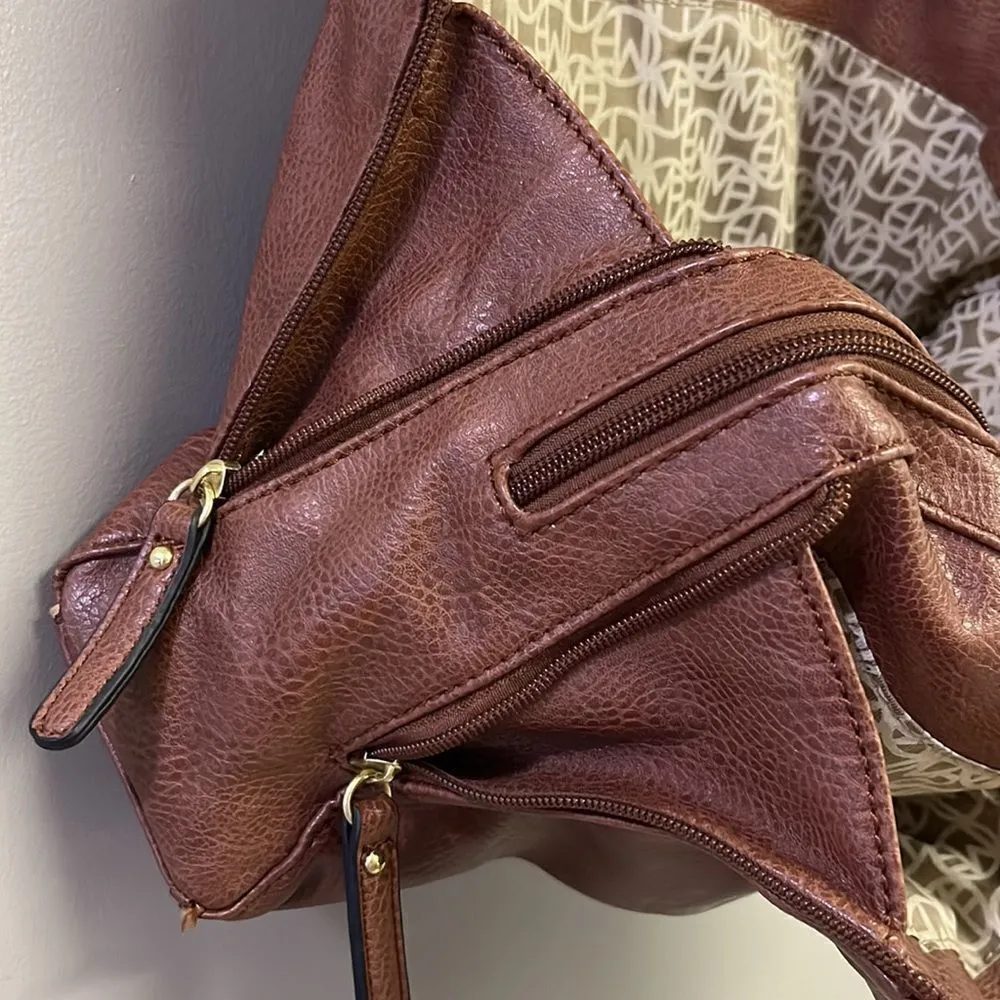 Marc Fisher  Brown Zip Code Buckle Saddle Handbag - Image 11