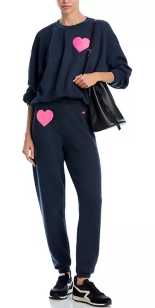 Aviator nation Charcoal Grey Glitter Heart Set Crewneck Sweatshirt Sweatpants - Image 1
