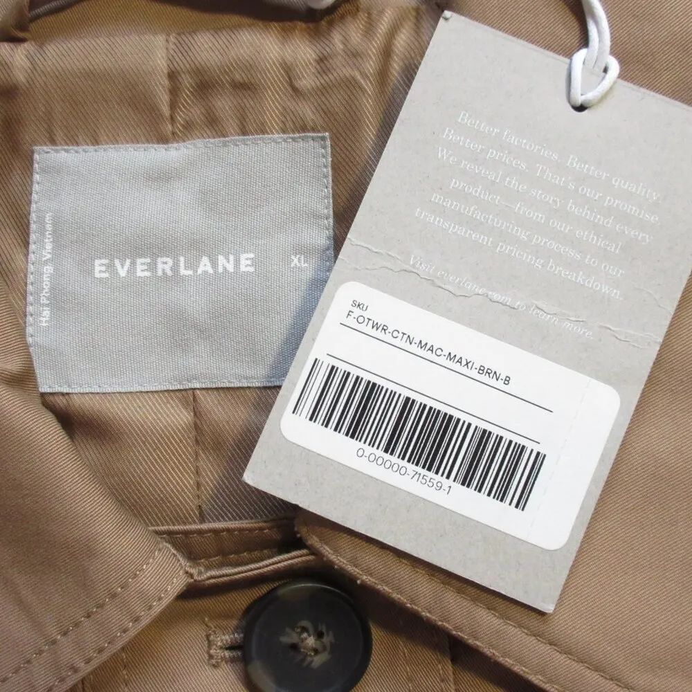NWT Everlane The Long Mac Coat in Toasted Coconut Brown Cotton Maxi Trench XL - Image 3