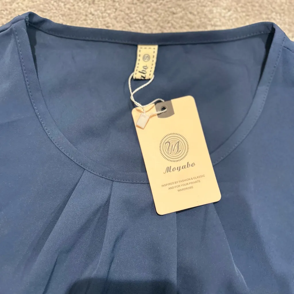 Blue Lace Cap Sleeve Blouse Small Boho V - Image 2