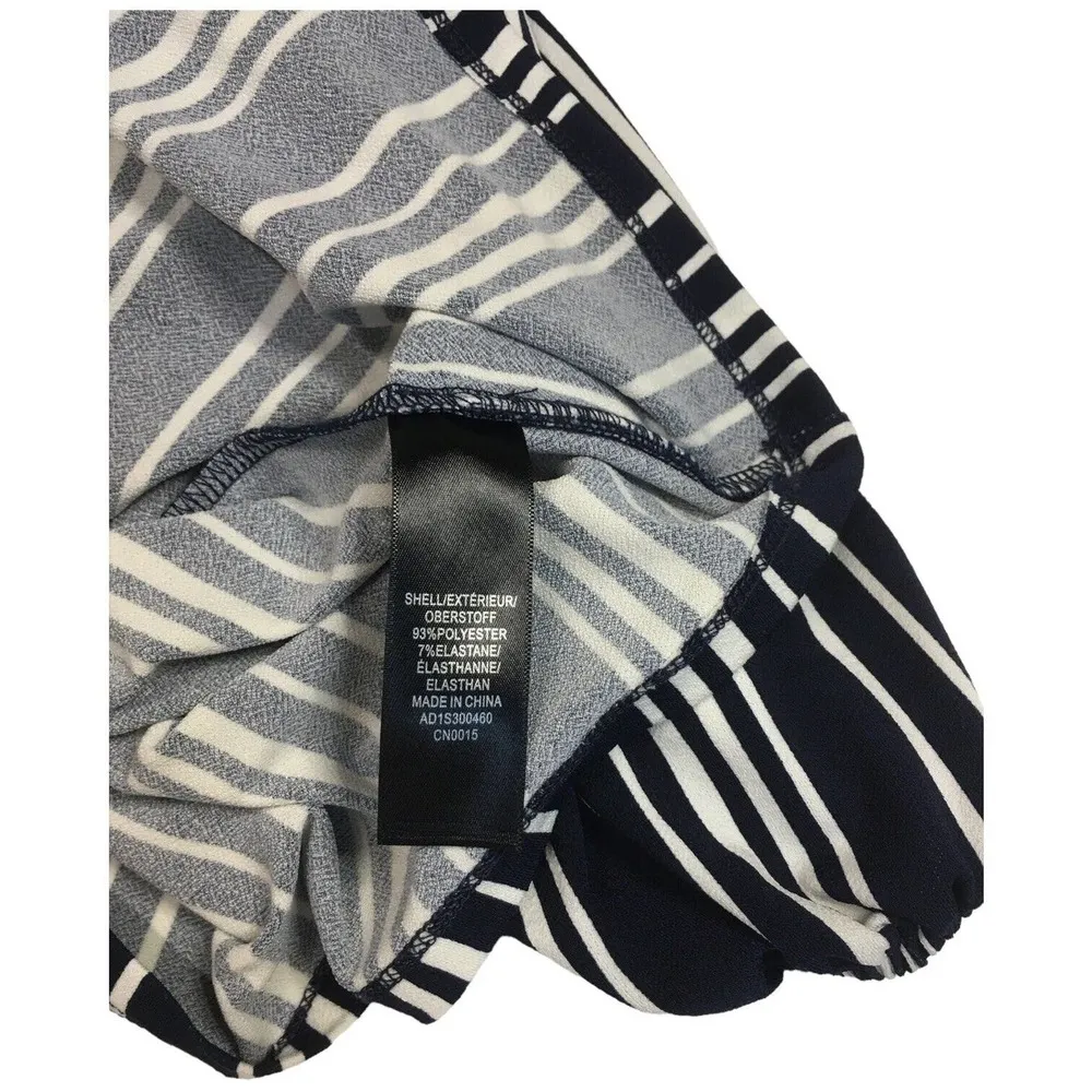 Adrianna Papell Faux Wrap Striped V Neck Career Blouse Blue L - Image 10