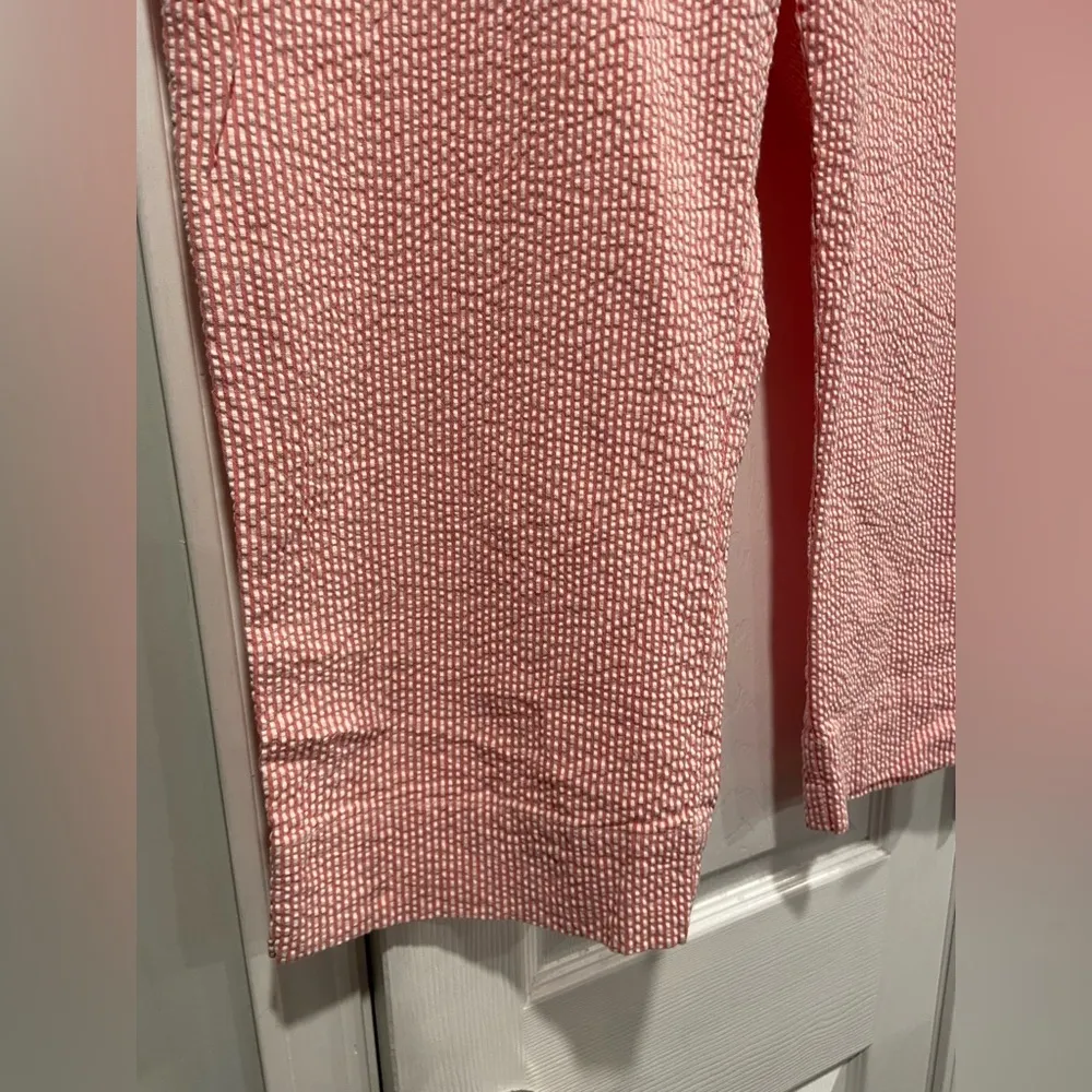 Jones Studio Size 14 Pink White Stripe Seersucker Cotton Stretch Cropped Pants - Image 4