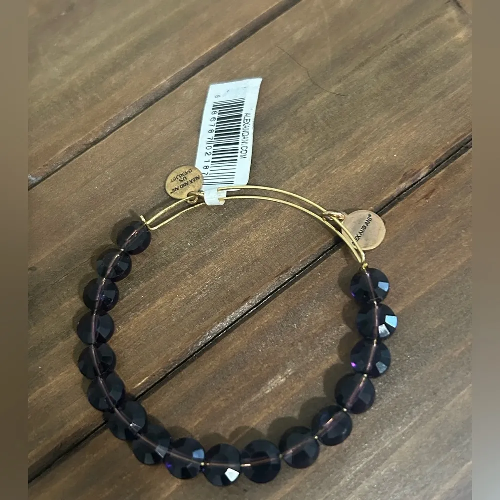 Alex and Ani Amethyst Luxe Glass Beaded Bangle in Brass with Gold Electroplate - Image 4