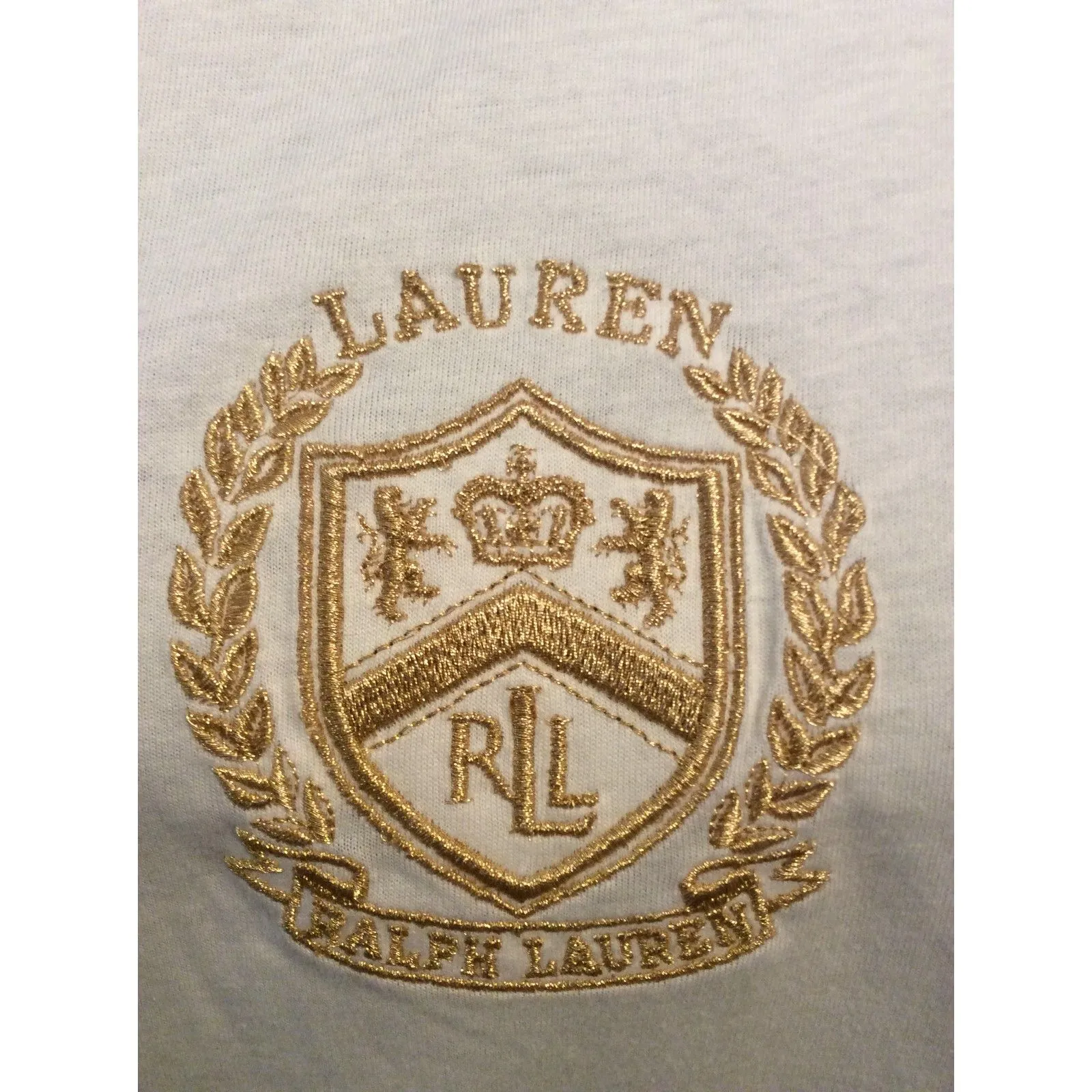 Lauren Ralph Lauren Active Ivory Long Sleeve Top Gold Logo Large - Image 3