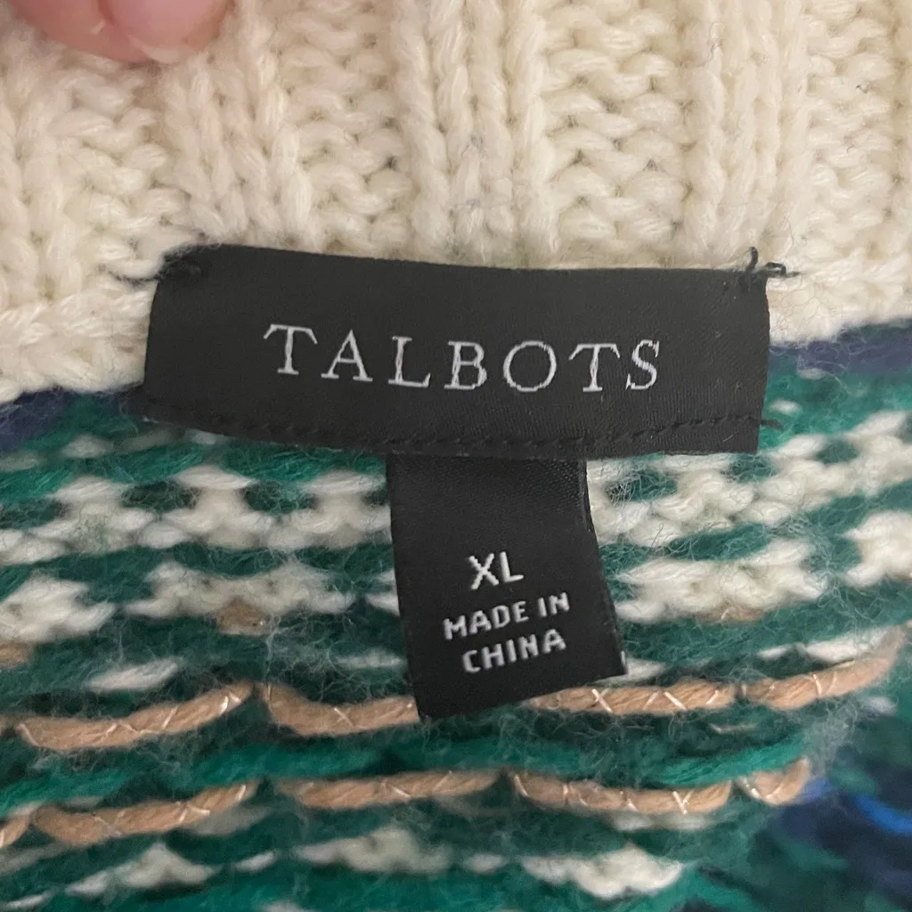 Talbots Cotton Green Striped Chunky Cardigan Sweater Size XL Womens Warm Heavy - Image 6