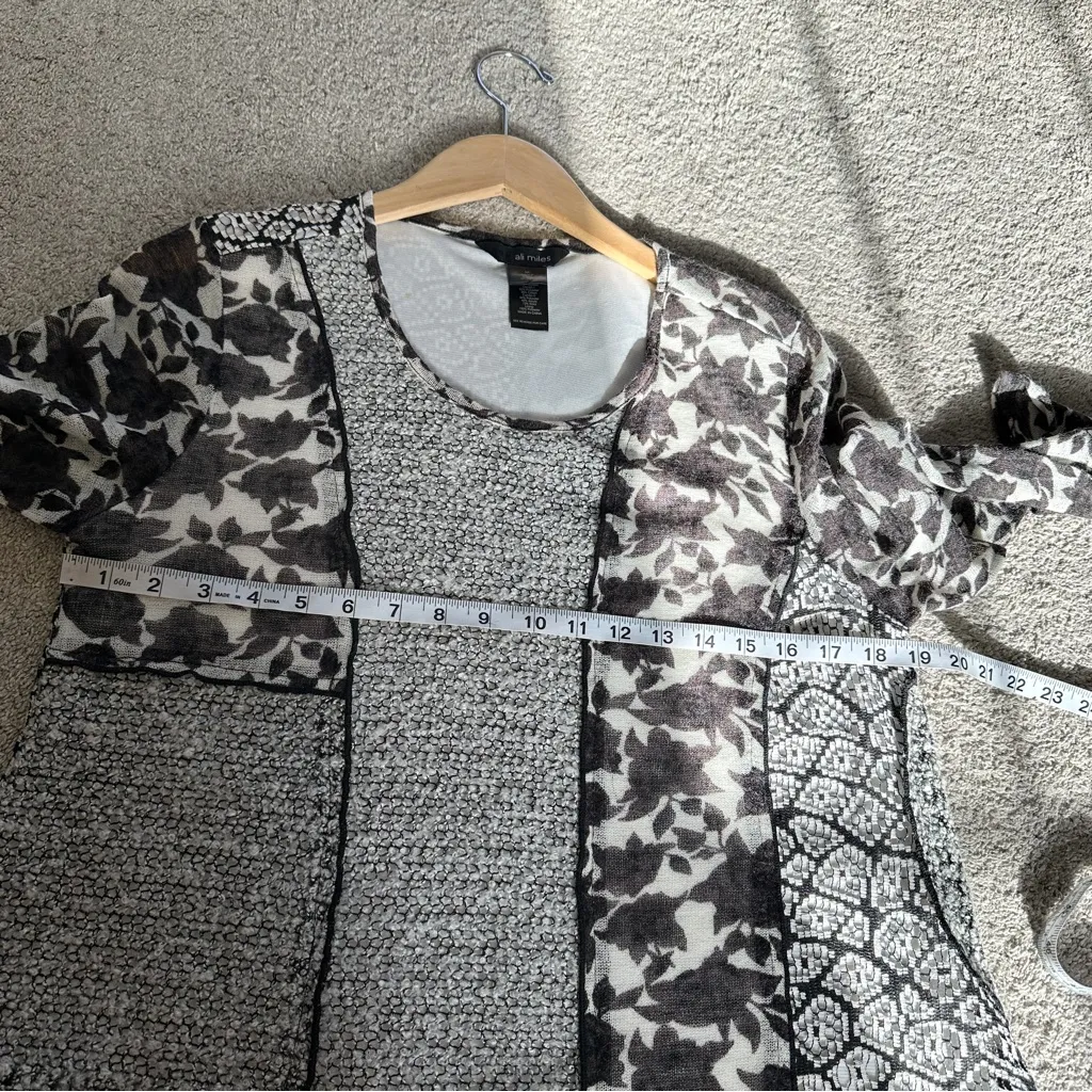 Ali Miles Women’s Mixed Print Mesh Tunic Top Longsleeve Art To Wear Whimsigoth M Black Size M - Image 9