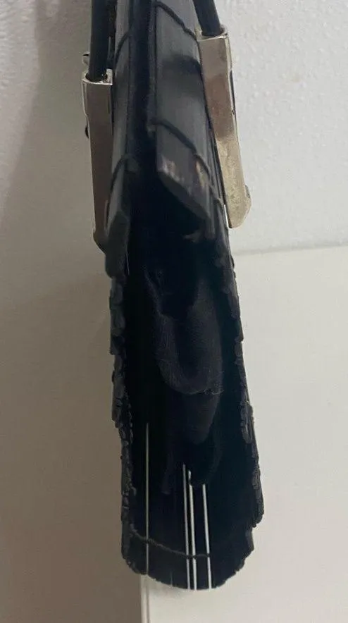 WOODEN BAMBOO BAG cluth purse Vintage women top handle compact handbag. Black - Image 4