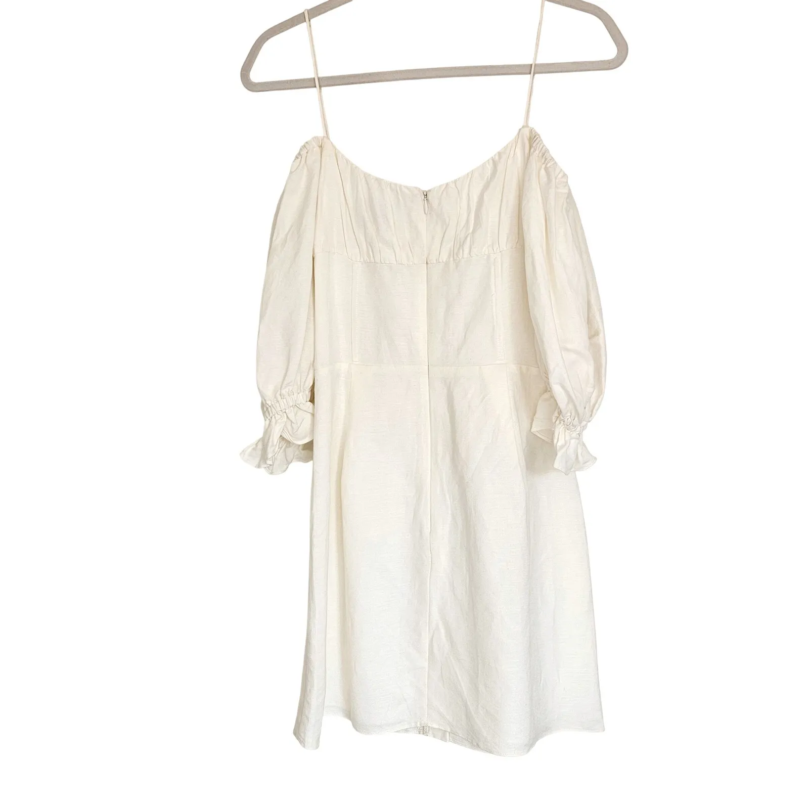SABO Blanca Mini Dress Off Shoulder Puff Sleeve Linen Blend White Womens Size S - Image 11