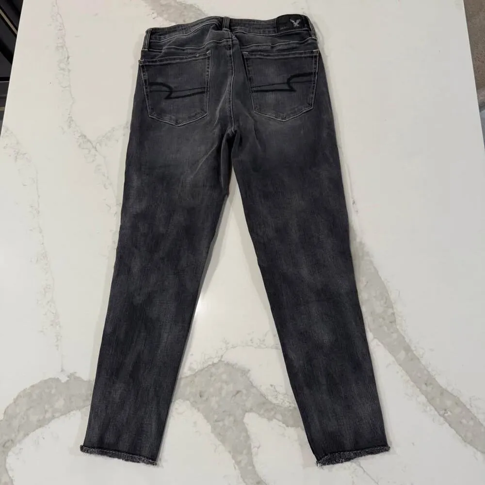 American Eagle High Rise Jegging Crop Denim Jeans Womens 4R Dark Gray Distressed - Image 5
