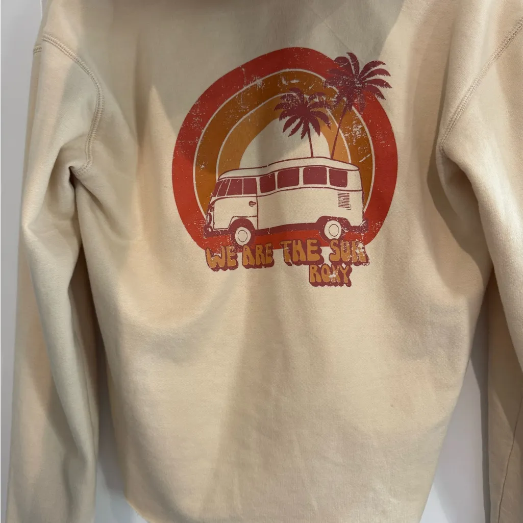 Roxy Beige Zip-Up Hoodie with Embroidered Logo - Image 4