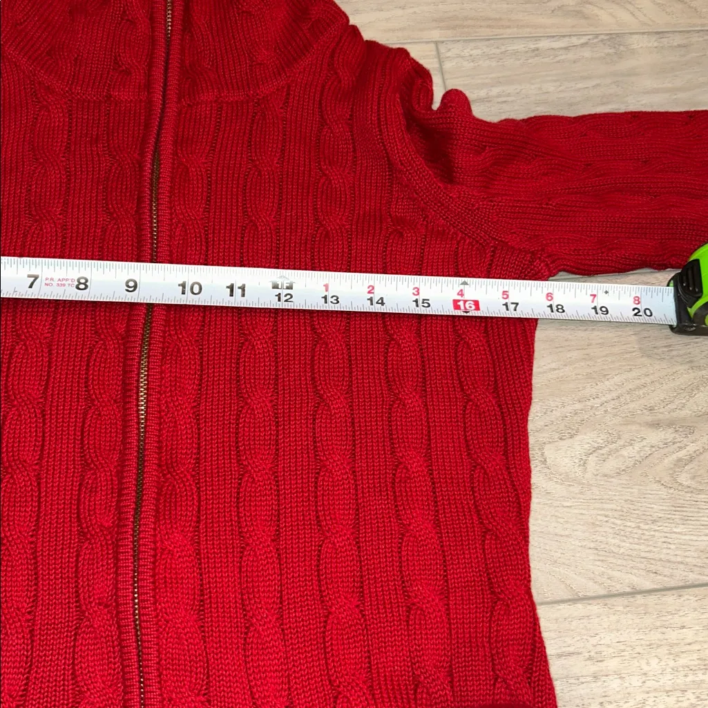 Lauren Ralph Lauren Sweater Womens S Red Cable Full Zip Brass Buckles Pockets - Image 8