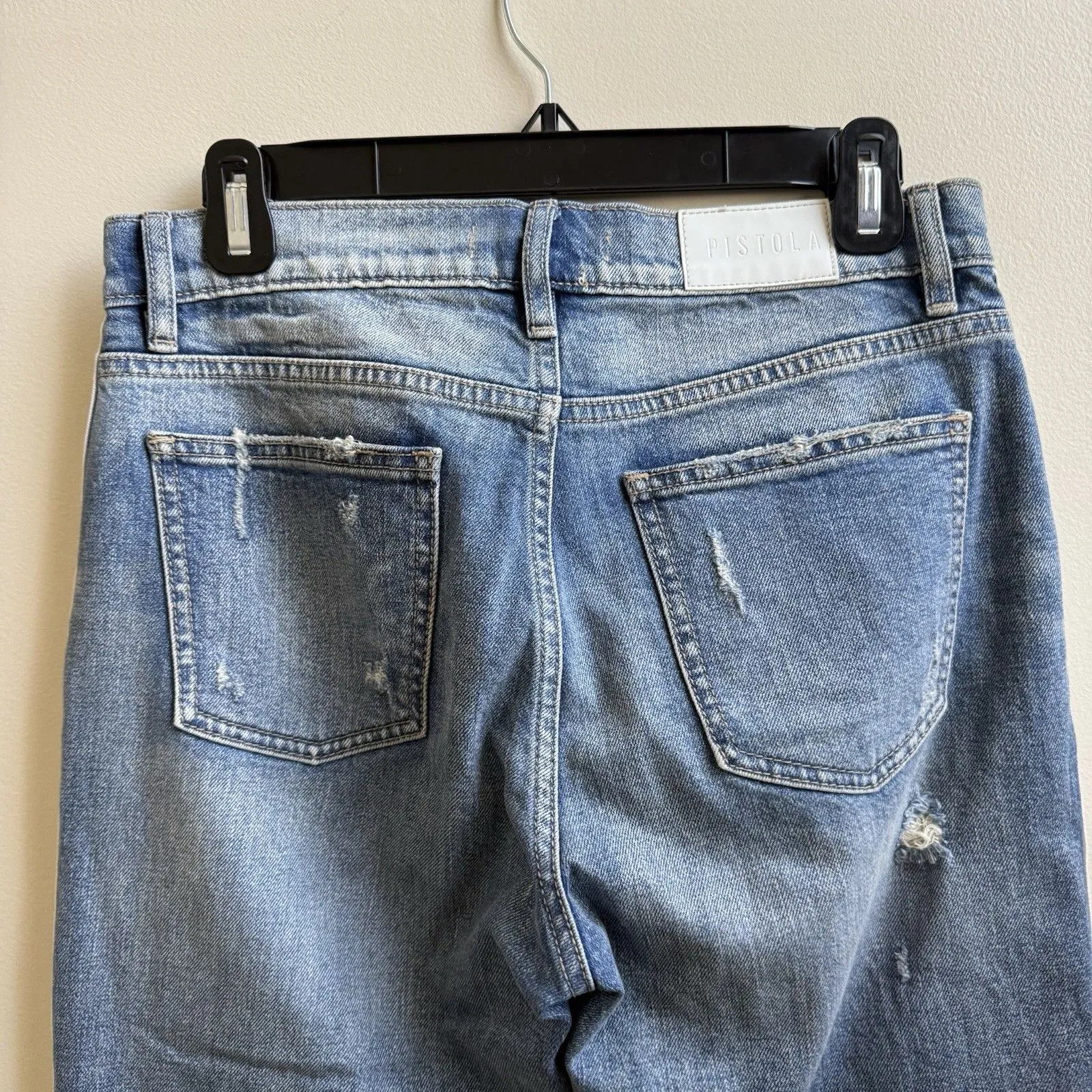 Pistola Charlie Jeans  Blue Distressed Straight Leg Side Leg Zipper Size 27 - Image 8