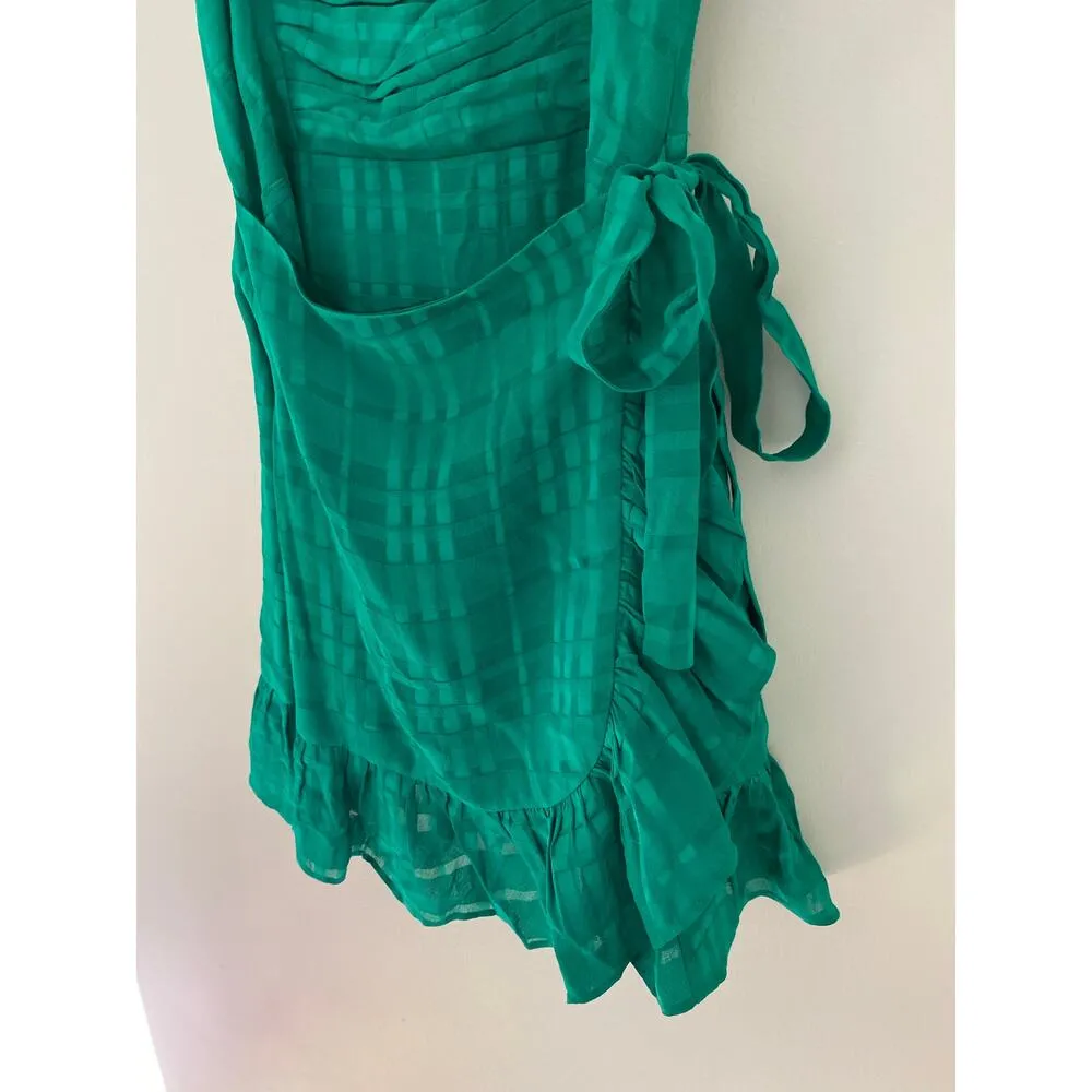 Privacy Please Henley Mini Dress in Green Faux Wrap Ruffle Flutter Summer EUC S - Image 3
